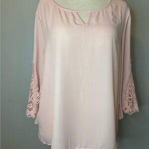 Cato Blush Pink Blouse with Lace Accents